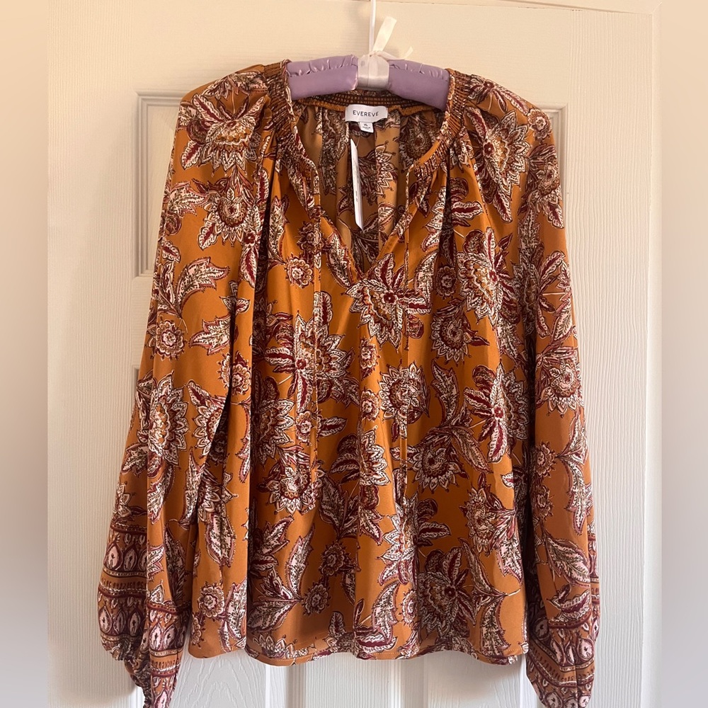 NWT Evereve Britta Boarder Print Fall Floral Blouse Women Size XL